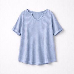 Natural Reflections Blue Waffle Knit V-Neck Top Size Medium EUC